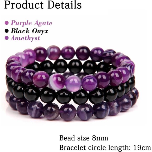 3PCS Purple Agate Crystal Natural Stone Beaded Stretch Bracelet for Women - Picture 5 of 6